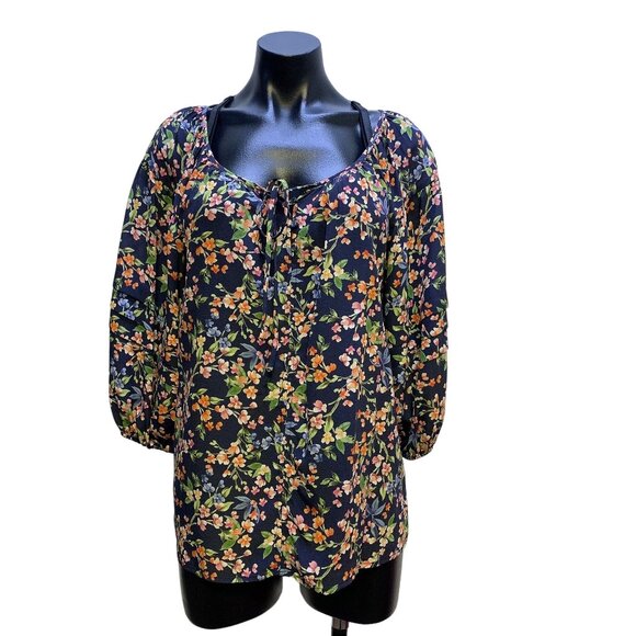 Jade by Johnny Was Tops - Jade by Johnny Was Navy Floral Silk Blouse XS